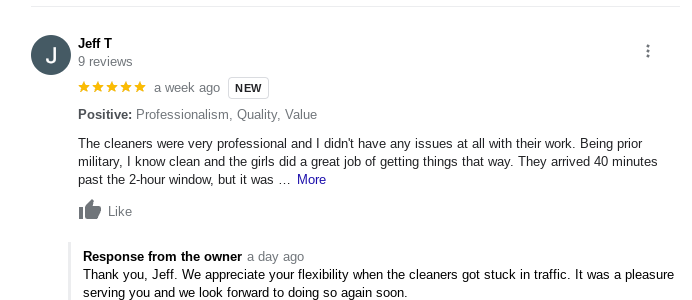 A screenshot of a customer review on a website.
