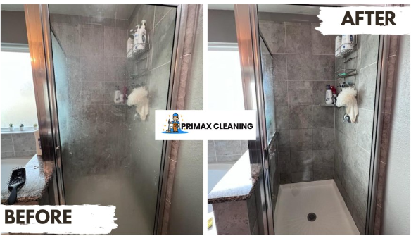 Before and after pictures of a shower.
